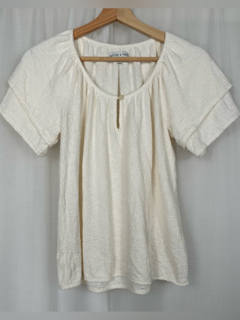 Madewell Texture‎ & Thread Tiered Sleeve Top Size S Ivory Cream Peasant Cotton